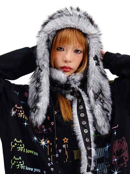 Gray Bunny Ear Fluffy Hat