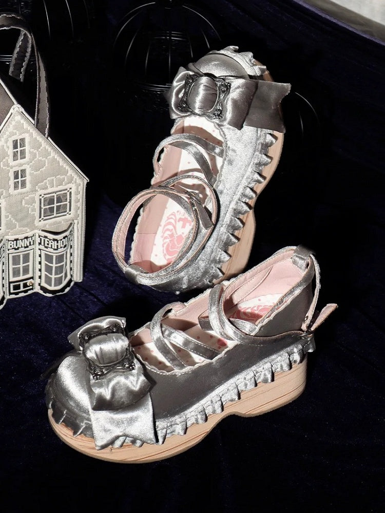 Platforms Lolita PU - Crisscross Silver Sweet Design
