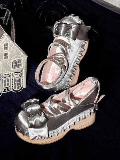 Platforms Lolita PU - Crisscross Silver Sweet Design