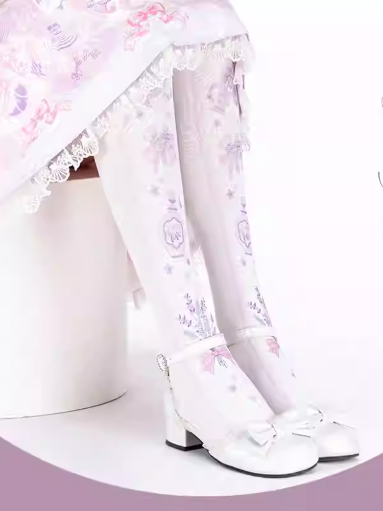 Süße Lolita-Overknee-Strümpfe mit Lavendel-Print