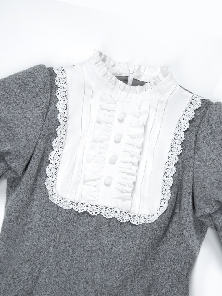 Dress Long Juliette Version Gray Lolita Sleeves with Flounce Details Elegant Ruffle