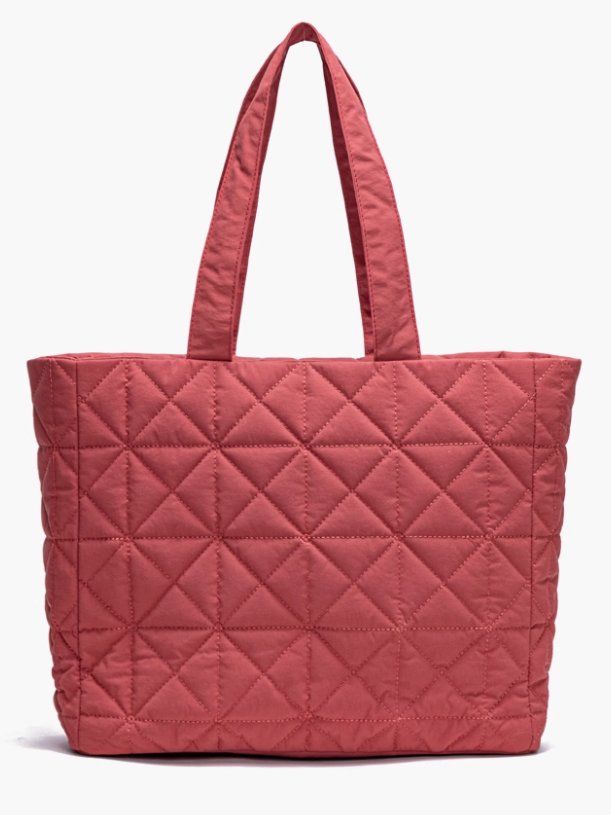 Chic Red Quilted Tote Bag - Lightweight  Large Capacity