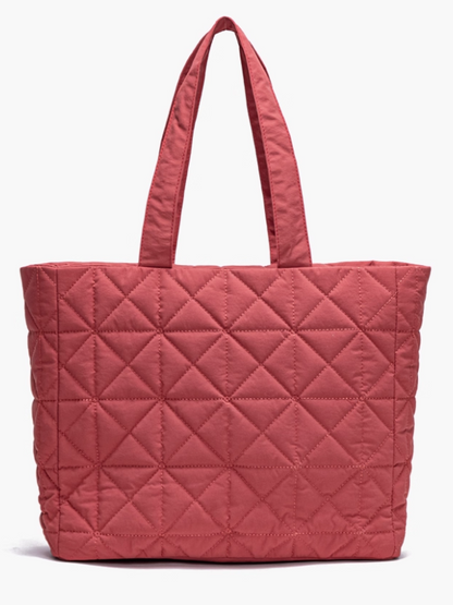 Chic Red Quilted Tote Bag - Lightweight  Large Capacity