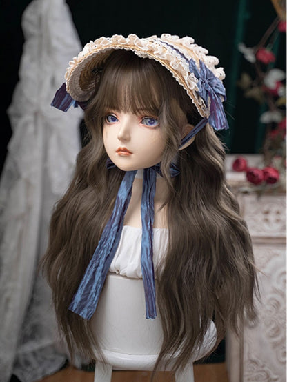 ブラウンの前髪付きエアウィッグ 72CM ウェーブ長さ