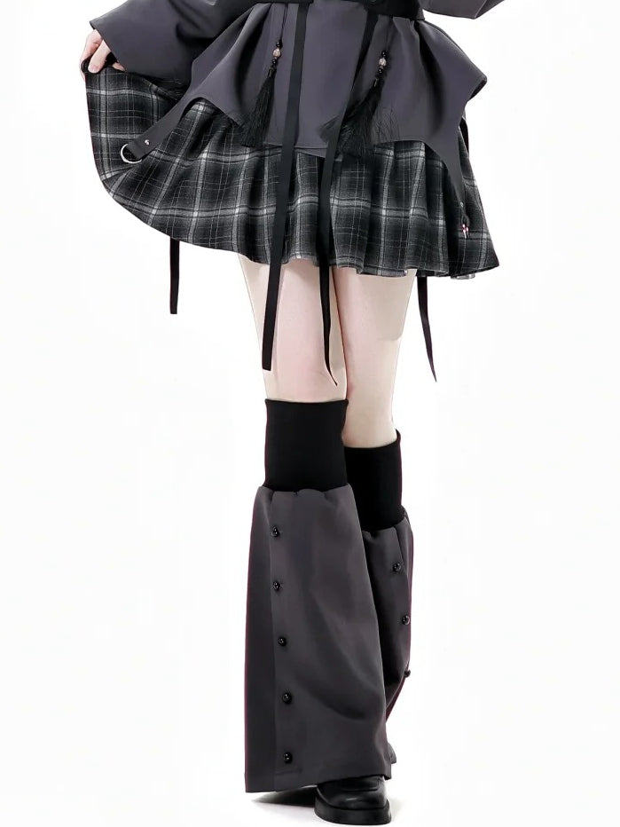 Ausgestellte Beinwärmer Grau Knopfleiste 49CM Elastische Bündchen