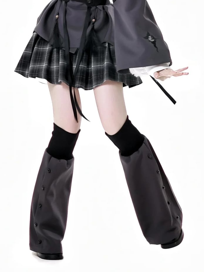 Ausgestellte Beinwärmer Grau Knopfleiste 49CM Elastische Bündchen