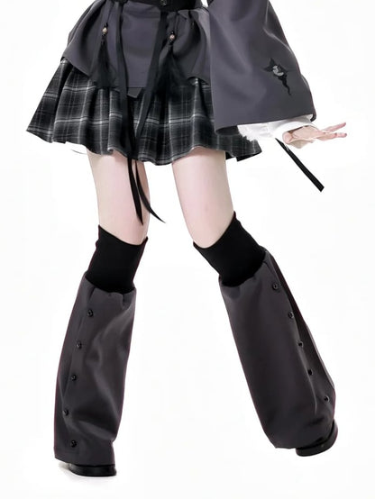 Ausgestellte Beinwärmer Grau Knopfleiste 49CM Elastische Bündchen