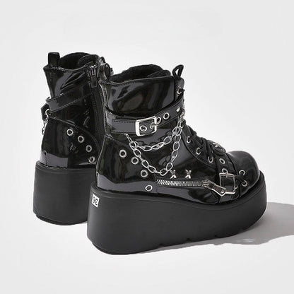 Platform Boots Ankle - Chain Black Charm Detachable Punk