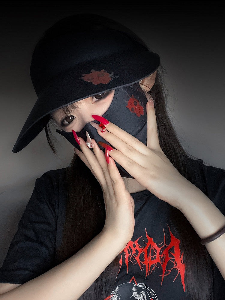 Teufelssonnenmaske Schwarzer Gothic-Schutz mit rotem Aufdruck