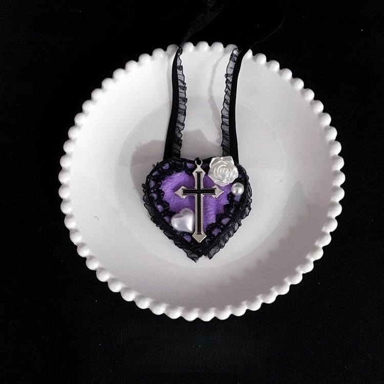 avec Accents Cœur Cache-œil Simple et Couleurs Croix Dentelle 4 Rose