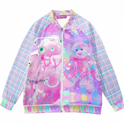 アイジャケット かわいいチェック柄クマとカラフルなパターングロプリント