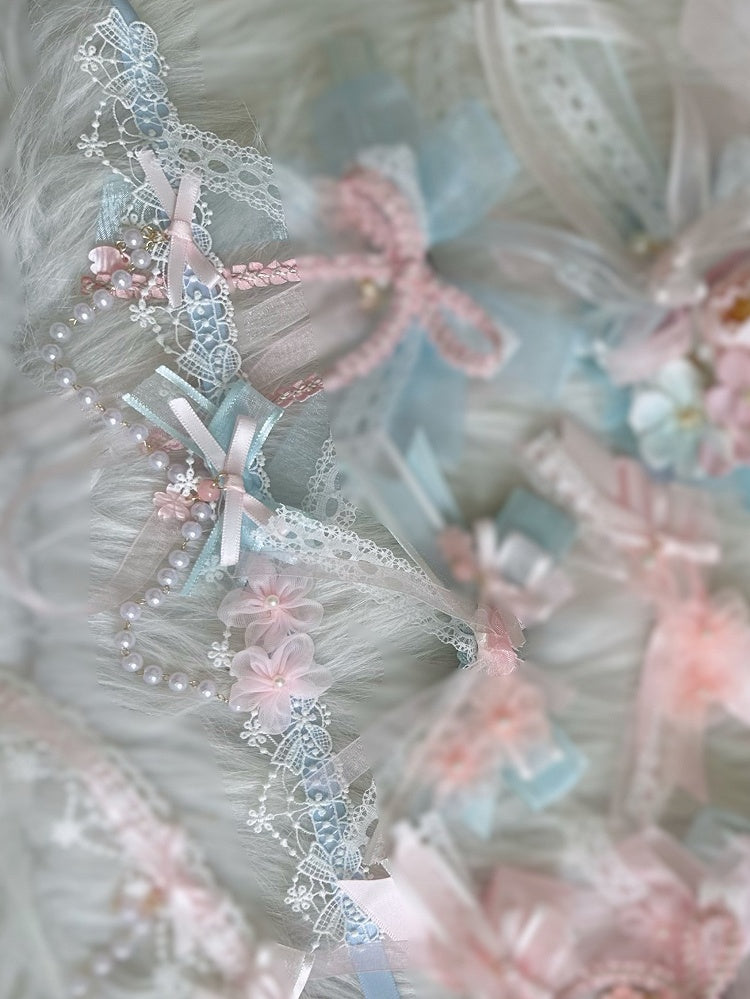 Blue with Sweet Lolita Bow Pink Sakura and Choker Pendant Bead Chain