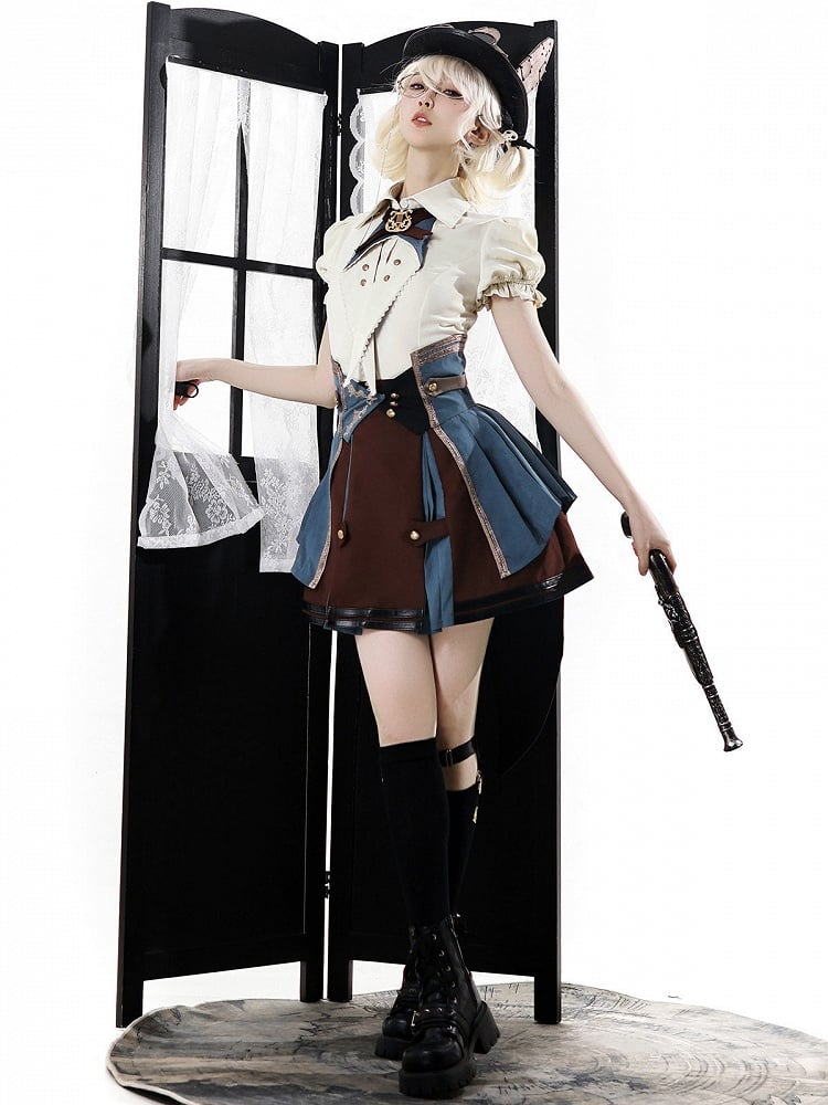 Ouji Style Red Blue Lolita Skirt with Ruffled Accents - Xiong Dou Jiang