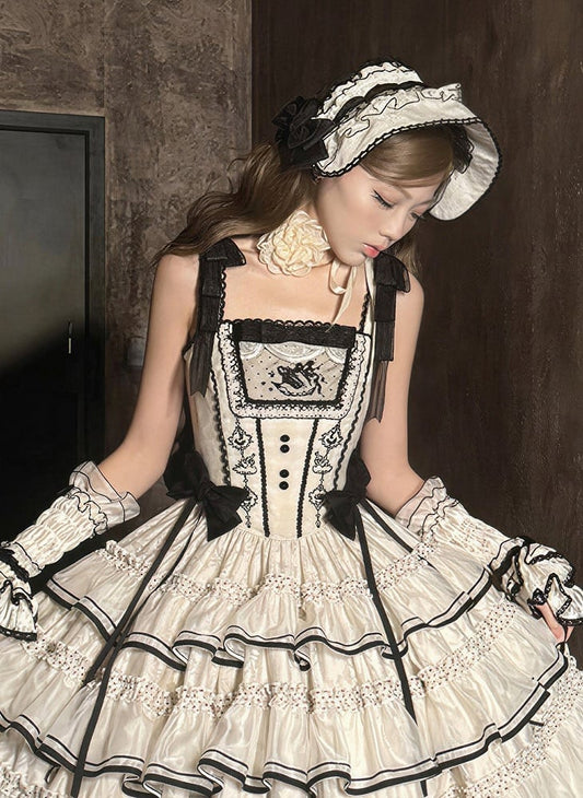 Polka-Dot Tulle Bonnet with Bow Accents in Beige & Black - U.Rtto