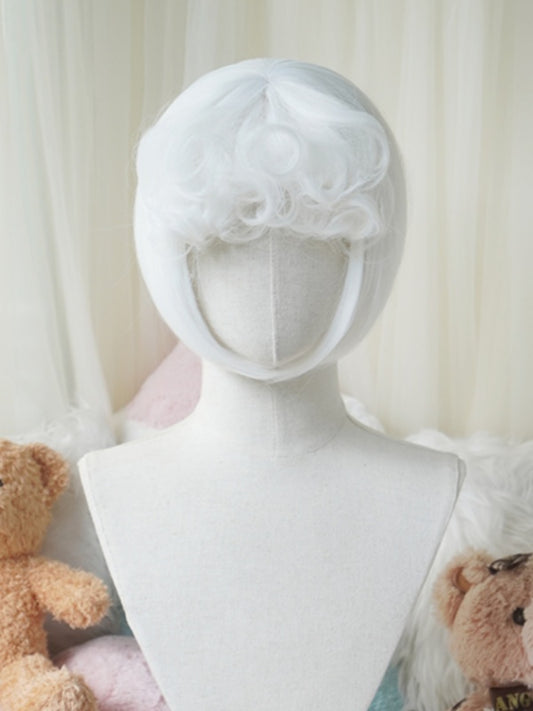 Weiß/Pinke Bob-Kurzhaarperücke mit lockigem Pony