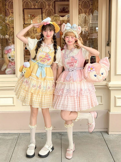 Erdbeerkuchen Stickerei Pfanne Tiered Lolita Kleid Rosa Rock Peter Kragen Süß