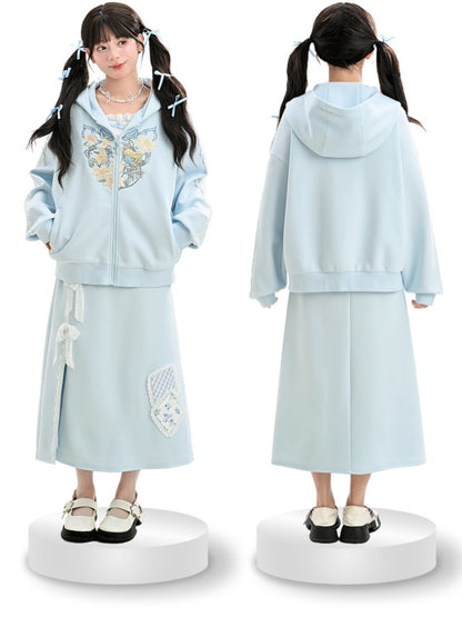 Blue/White Alice in Wonderland Embroidered Zip Closure Hoodie