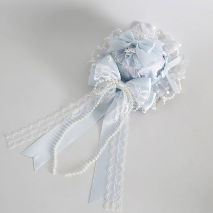 Lolita Clips Trim Blue with Pattern Lace Details Light Mini Bowknot Hat Sweet Decorated Beaded Polka-dot