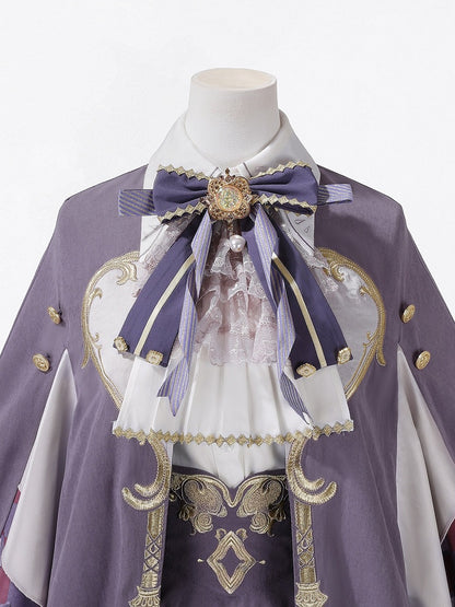 Magic Carnival Purple & White Bow Tie Blouse with Striped Skirt and Cape Set - Xiong Dou Jiang