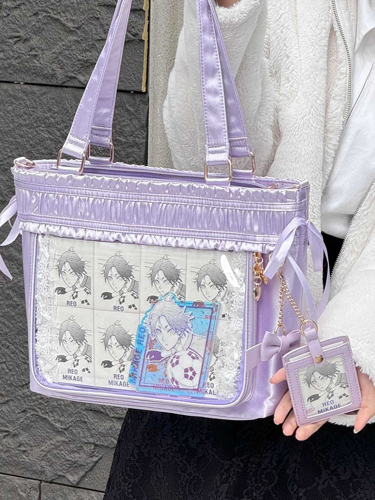 イタバッグ フリルリボンボウ 大容量トートバッグ パープルトリム