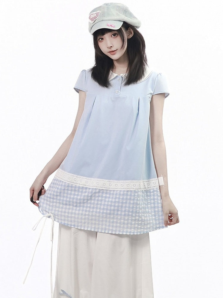 Blue Gingham Peter Pan Collar Blouse - PINK SAVIOR
