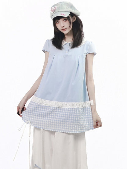 Blue Gingham Peter Pan Collar Blouse - PINK SAVIOR