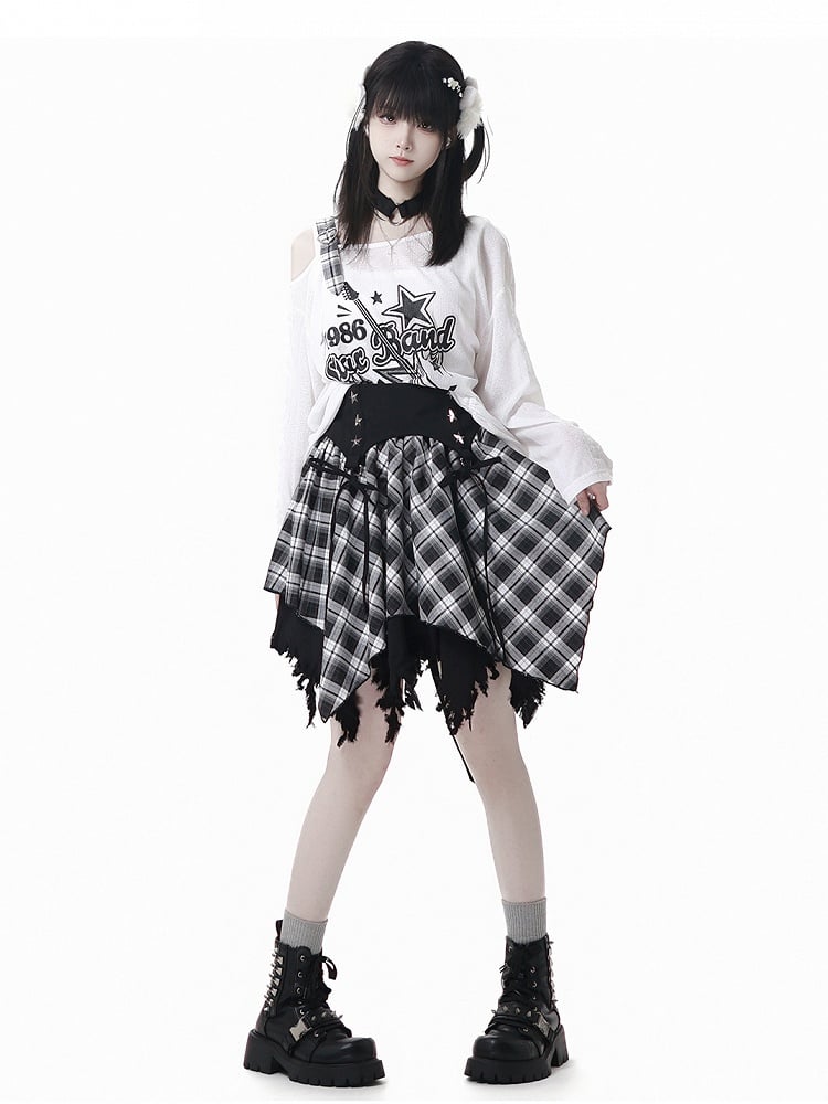 Blue/Black Free with Choker Guitar Print Asymmetrical Neckline Coverup