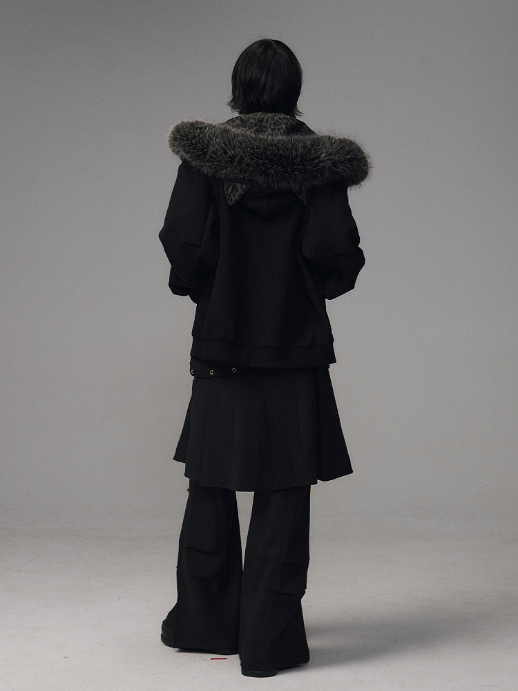 Design Jacket Star-shaped Leopard Patchwork Black - Gyaru Print