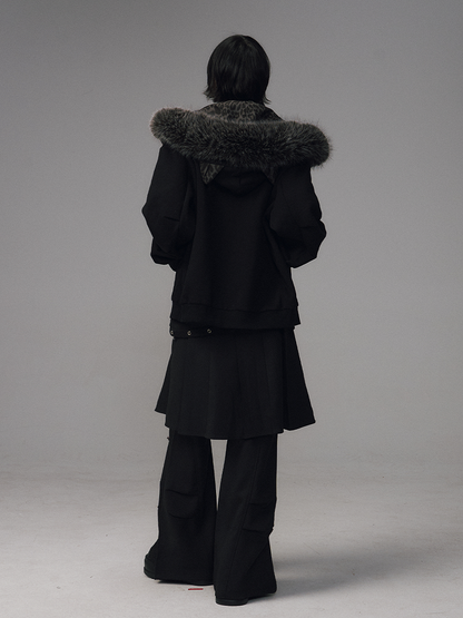 Design Jacket Star-shaped Leopard Patchwork Black - Gyaru Print