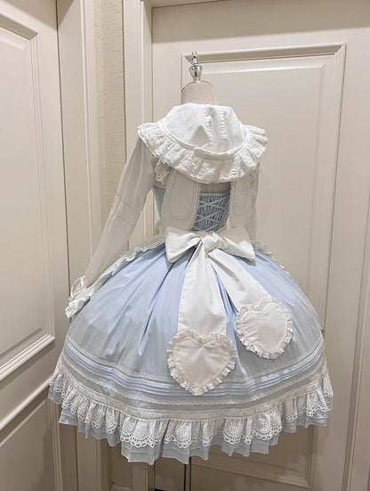 Light Blue Lace-Up Lolita Jumper Skirt with Ruffled Hem