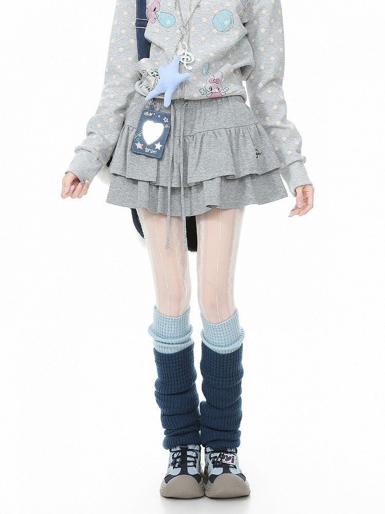 Gray Tiered Ruffle Skirt with Embroidery - Languid Park