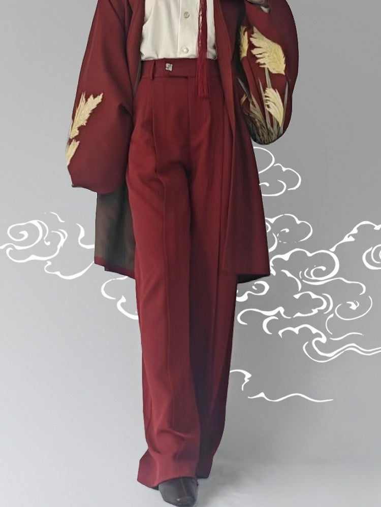 Chinese Contemporary Waist - Red Pants Partial for Style Easy Unisex Stretch Wear Straight-leg