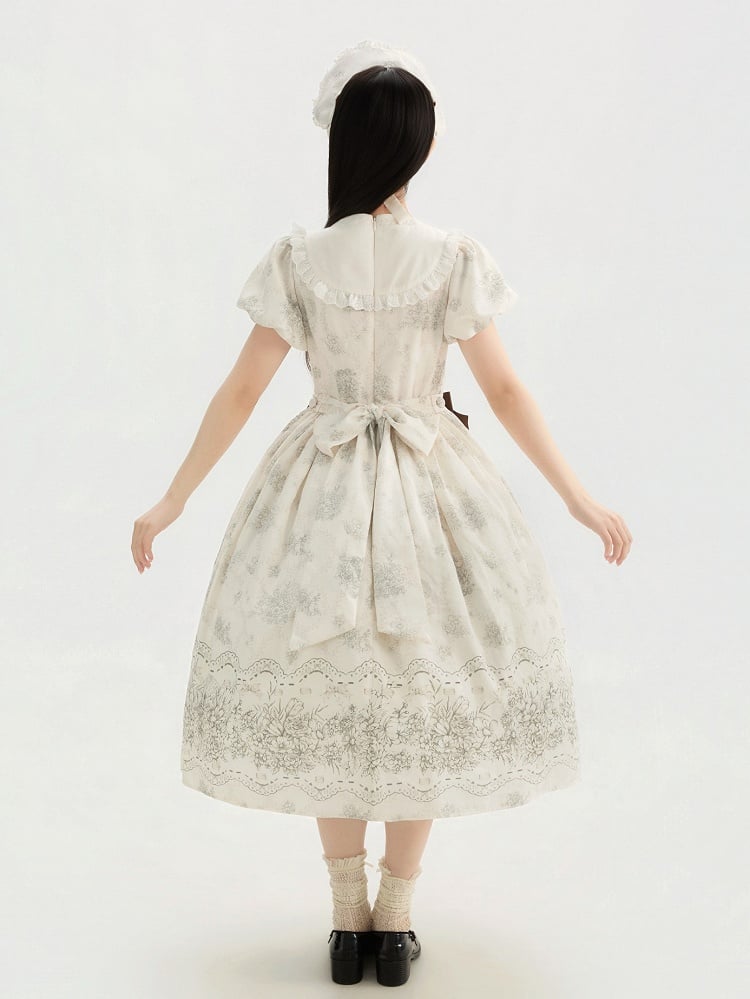 Lolita Bowknot White Floral Version One and Long Piece Embroidery Bodice Classic