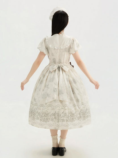 Lolita Bowknot White Floral Version One and Long Piece Embroidery Bodice Classic