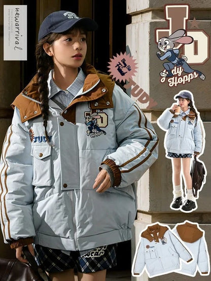 アップリケブルーの厚手フード付きジャケット