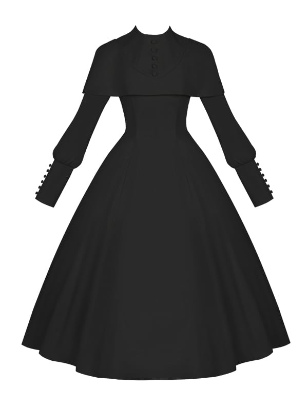 Schwarzes elegantes Cape-Design mit langen Ärmeln, Gothic-Lolita-Kleid