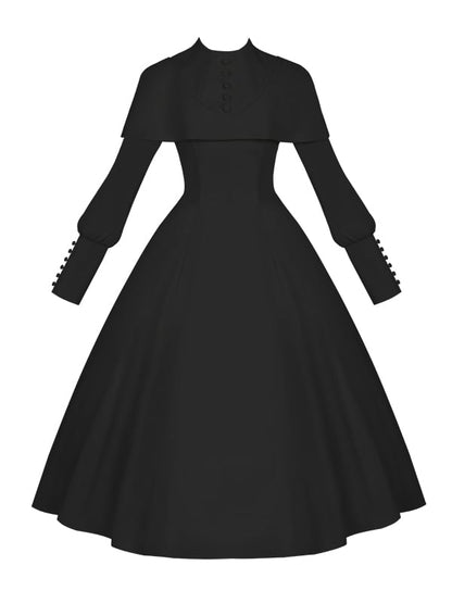 Schwarzes elegantes Cape-Design mit langen Ärmeln, Gothic-Lolita-Kleid