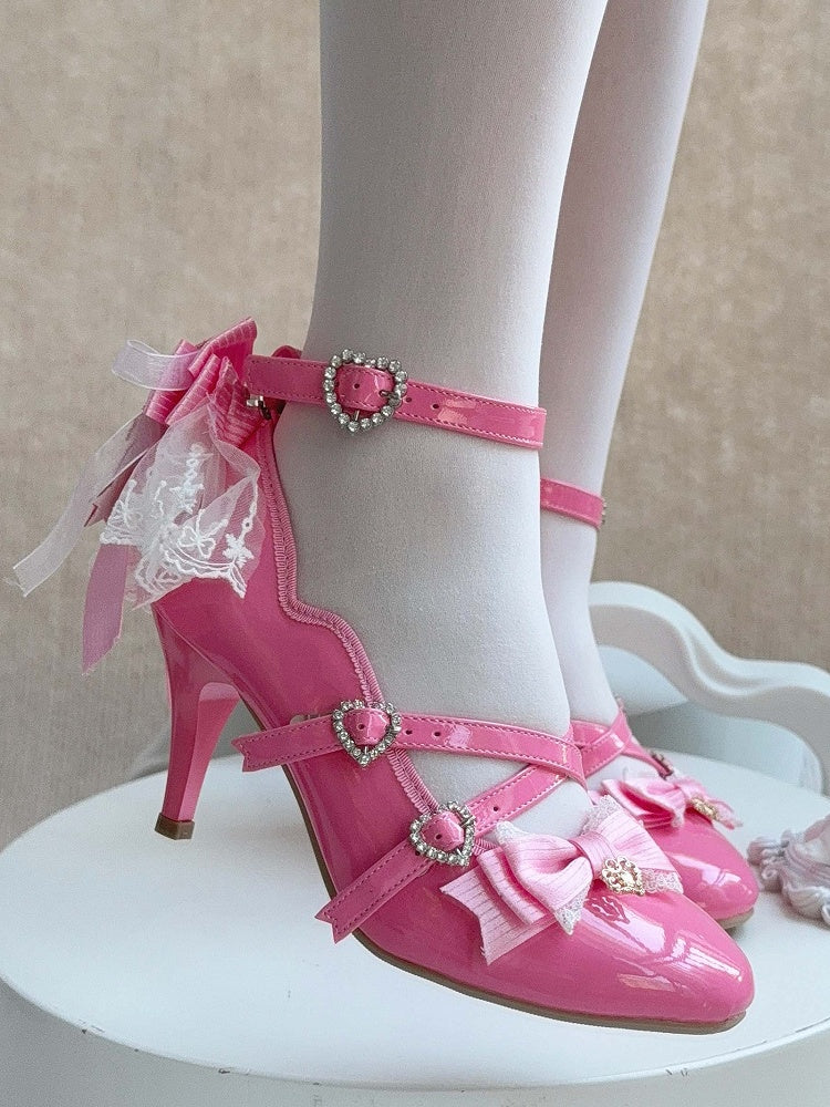 Lolita Elegante Heels in Schleife Barbie mit rosa Oberteil