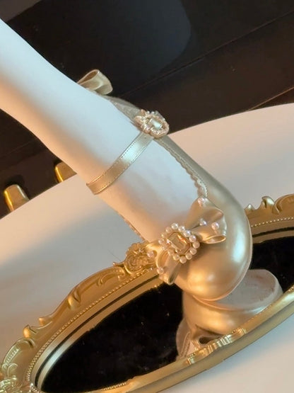 And Details Beaded Round Bowknot Mary Decorated Toe Rhinestone Janes Gold