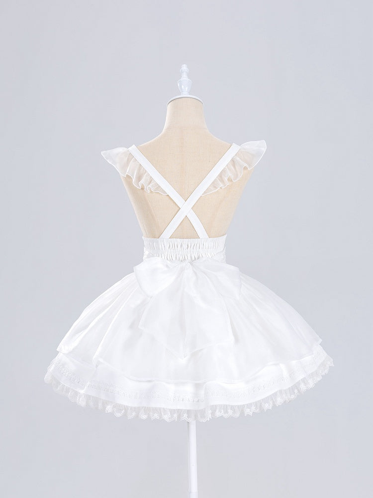 White Star Buttons High Waist Tenshi-kai Skirt with Flutter Shoulder Straps - DevilInspired Exclusive Collection