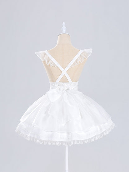 White Star Buttons High Waist Tenshi-kai Skirt with Flutter Shoulder Straps - DevilInspired Exclusive Collection
