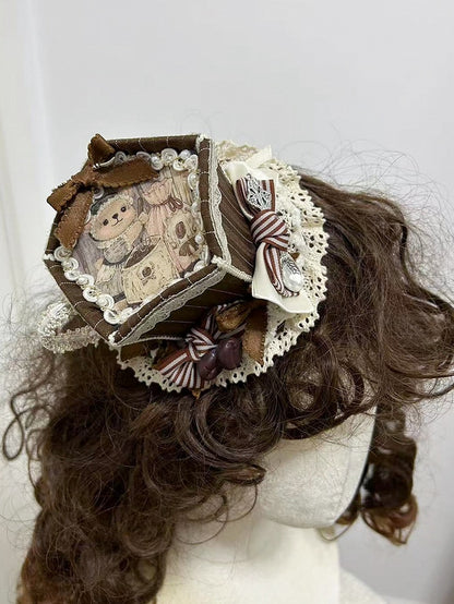Teddy Print Teacup Mini Hat Brown