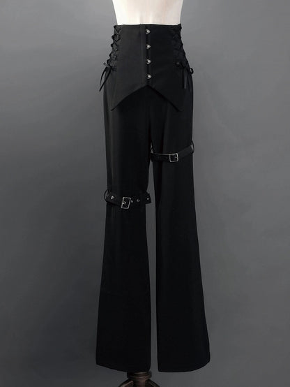 Black Corset High-Waist Pants with Buckle Details - Shi Zhi Mao