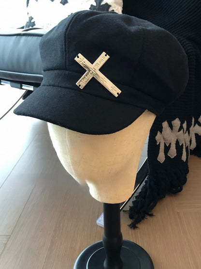 Black Newsboy Cross Cap Gothic Handmade