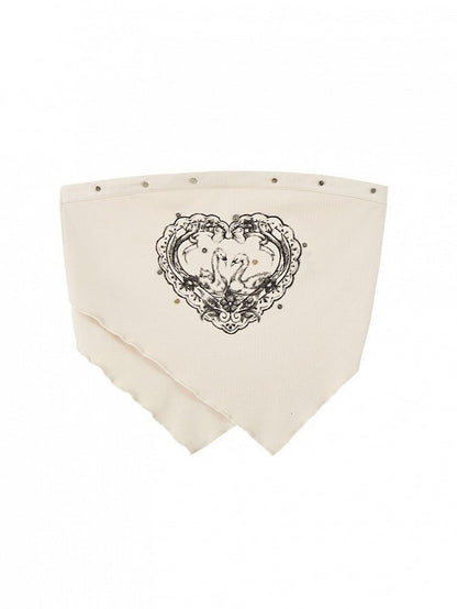 Apricot with Swan Studded Y2K Top Punk Layered Print Crop Neck Hem Strapless Triangle