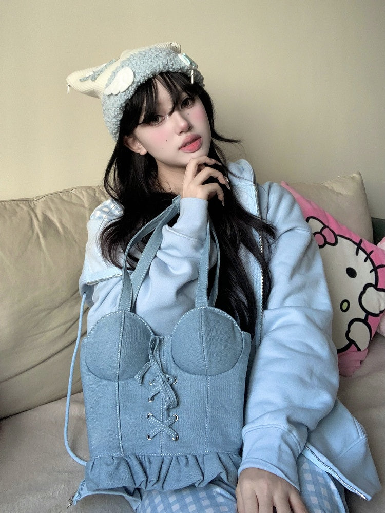 Denim Light Corset-shaped Crossbody Bag Blue