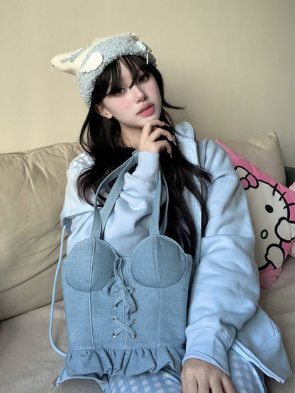 Denim Light Corset-shaped Crossbody Bag Blue