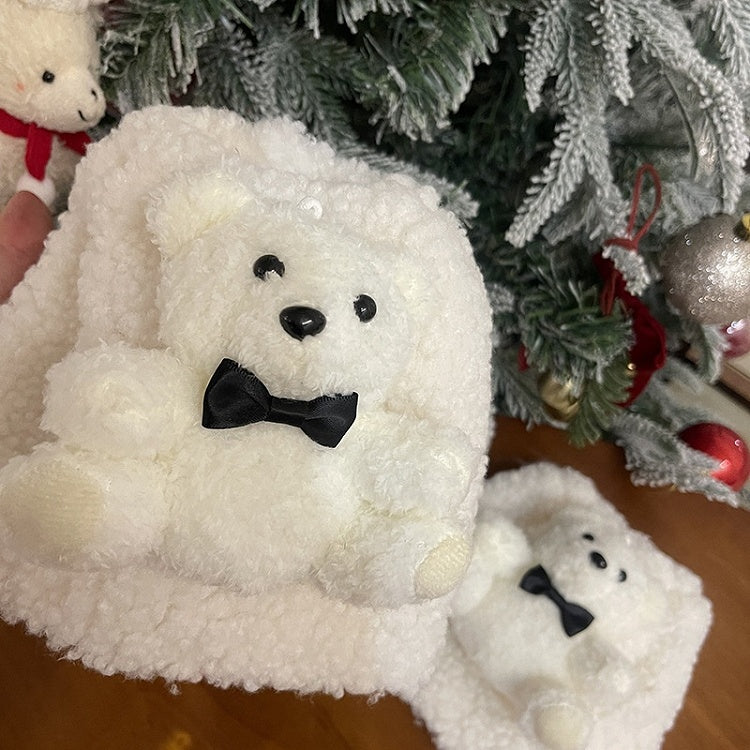 White Sweet Bear Doll Bowknot Plush Leg Warmers