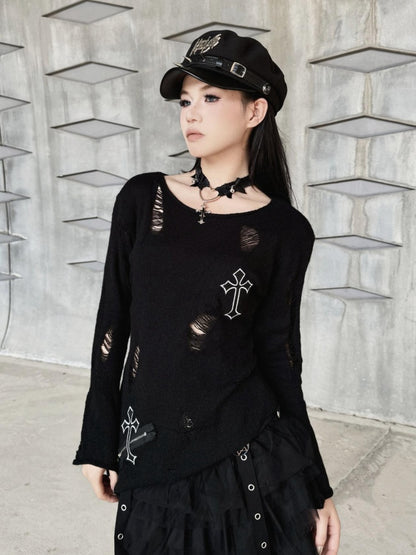 スタッズ付きブラックパンクベレー帽