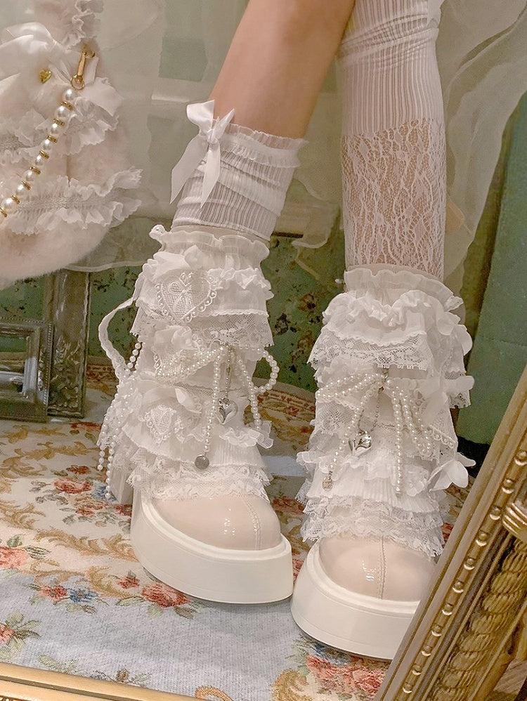 Lace Lolita Platform Elegant Boots Off-white Trim with